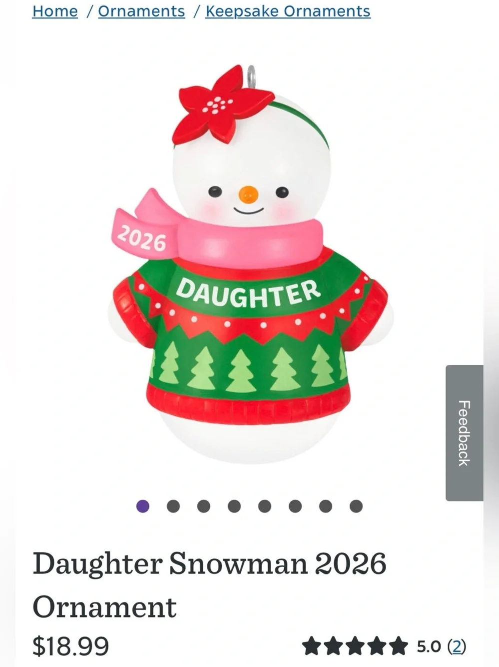 2026 Hallmark Keepsake Daughter Snowman Ornament